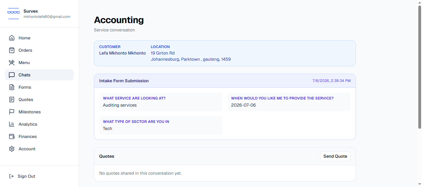 An open enquiry in the seller's chat view.